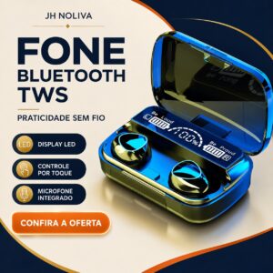 Fone de ouvido Bluetooth TWS com display LED e estojo carregador