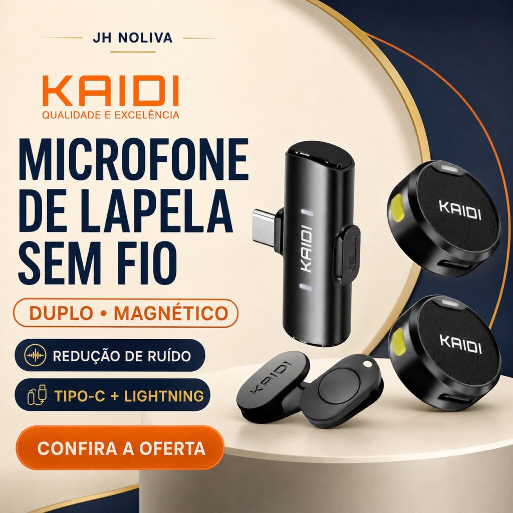 Microfone de lapela sem fio duplo Kaidi para Android e iPhone