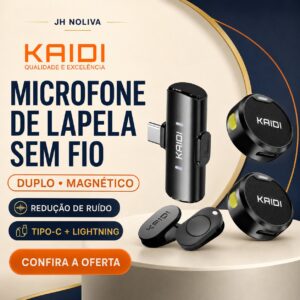 Microfone de lapela sem fio duplo Kaidi para Android e iPhone