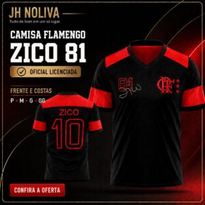 Camisa Flamengo masculina Zico 81 preta oficial licenciada